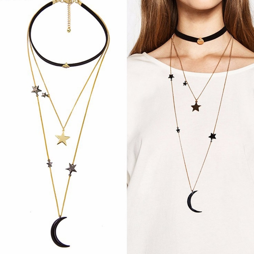 ❗Sale❗4-in-1 Moon and Star Choker Necklace